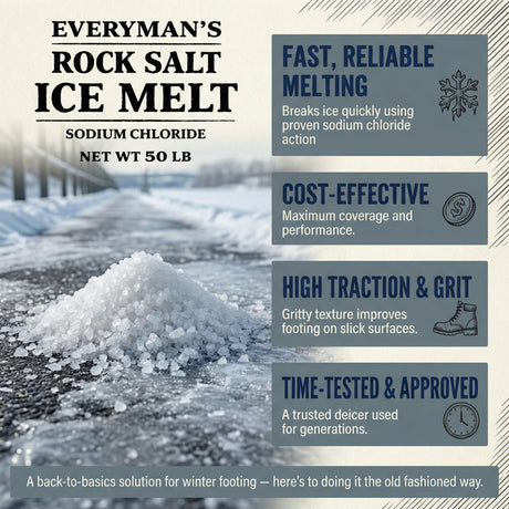EveryMan's Rock Salt Ice Melt 50 lb bag, sodium chloride deicing salt for driveways and lots, view 5