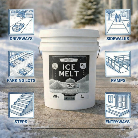 Rock Salt Ice Melt 8 to 45 lb resealable pails, coarse deicing salt for driveways and walkways, view 5
