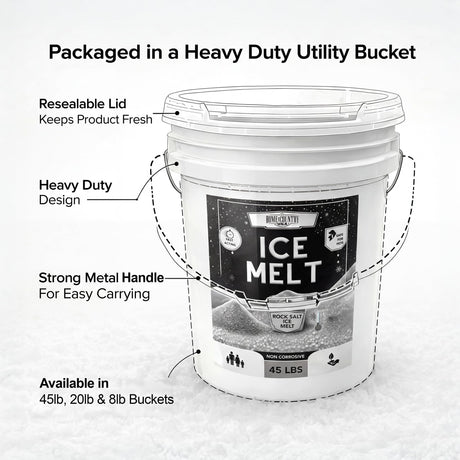 Halite Crystals Ice Melt 8 to 45 lb resealable pails, natural rock salt deicer, view 7