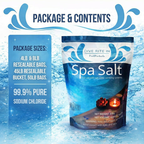 Dive Rite In hot tub and spa salt, 4 lb and 8 lb bags
