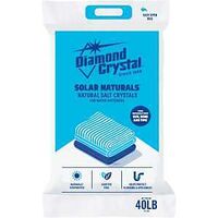 Diamond Crystal Solar Naturals natural salt crystals 40 lb bag for water softeners, blue and white pack.