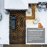 Overhead view of a house and driveway, printed Orange Walrus Ice Melt for driveways, walkways, steps, decks and patios.