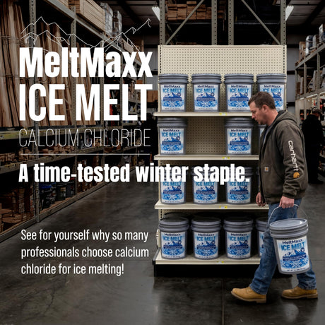 MeltMaxx Ice Melt 8 to 45 lb pails, calcium chloride and rock salt blend rated to -15°F, view 4