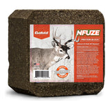 Evolved NFUZE Protein Block, brown block with an orange label printed attract and hold all season.