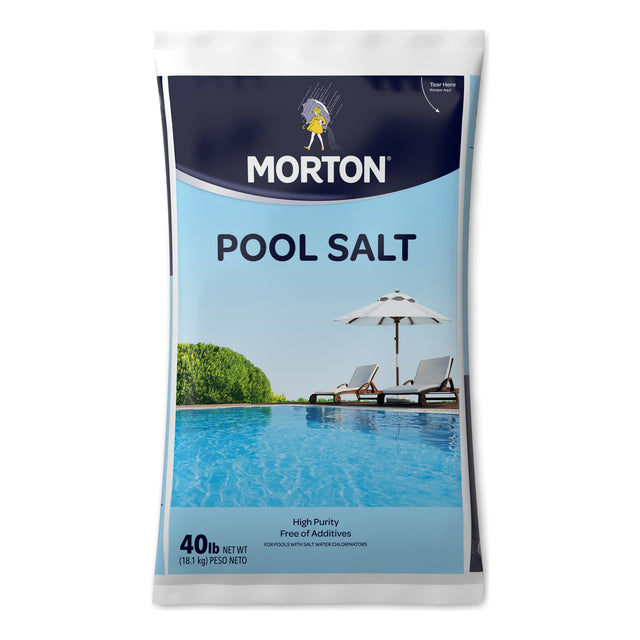 Morton Pool Salt 40 lb bag printed high purity, free of additives, for pools with salt water chlorinators.